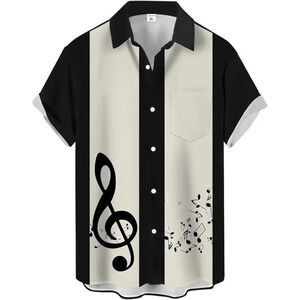 ❤️Men Black Print Short Sleeve Hawaiian Fit Casual Button  Down Beach Shirts